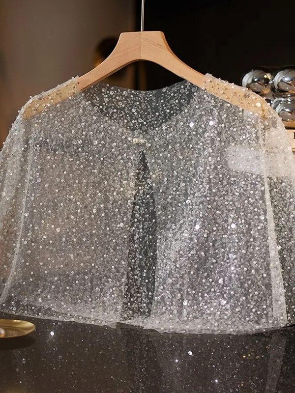 Sparkly White Handmade Beading Sequins Prom shawl 2025