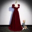 Elegant Burgundy Pearl Sequins Suede Prom Dresses 2023 A-Line / Princess Square Neckline Short Sleeve Floor-Length / Long Prom Formal Dresses