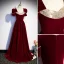 Elegant Burgundy Pearl Sequins Suede Prom Dresses 2023 A-Line / Princess Square Neckline Short Sleeve Floor-Length / Long Prom Formal Dresses
