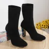 Fashion Black Multi-Colors Rhinestone Suede Womens Boots 2022 Street Wear 11 cm Thick Heels Pointed Toe Boots High Heels