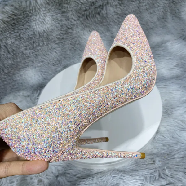 Sparkly Blushing Pink Evening Party Sequins Pumps 2022 12 cm Stiletto Heels Pointed Toe Pumps High Heels