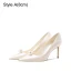 Élégant Ivoire Satin Perle Chaussure De Mariée 2024 8 cm Talons Aiguilles À Bout Pointu Mariage Escarpins Talons Hauts