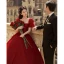 Charming Burgundy Engagement Prom Dresses 2023 A-Line / Princess Square Neckline Puffy Short Sleeve Floor-Length / Long Formal Dresses