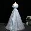Chic / Beautiful Sky Blue Appliques Prom Dresses 2025 A-Line / Princess Strapless Floor-Length / Long Tulle Backless Prom Sleeveless Formal Dresses