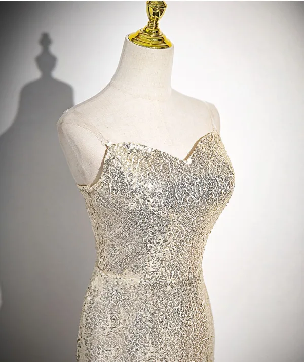Sexy Glitzernden Champagner Pailletten Abendkleider 2024 Meerjungfrau Spaghettiträger Ärmellos Rückenfreies Lange Abend Festliche Kleider