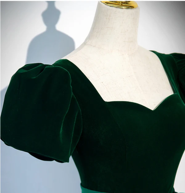 Vintage / Retro Dark Green Printing Prom Dresses 2024 Ball Gown Square Neckline Bow Sash Short Sleeve Backless Floor-Length / Long Prom Formal Dresses