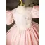 Lovely Candy Pink Beading Sequins Birthday Flower Girl Dresses 2022 Ball Gown Scoop Neck Puffy Short Sleeve Floor-Length / Long Flower Girl Dresses