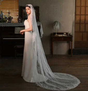 Vintage Retro White Lace Flower Sweep Train 2 5 M Wedding Veils 2026 Tulle