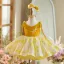 Chic / Beautiful Yellow Short Birthday Flower Girl Dresses 2024 Ball Gown V-Neck Sleeveless Backless