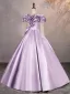 Elegant Lavender Prom Dresses 2025 Ball Gown Ruffle Scoop Neck 1/2 Sleeves Backless Floor-Length / Long Formal Dresses