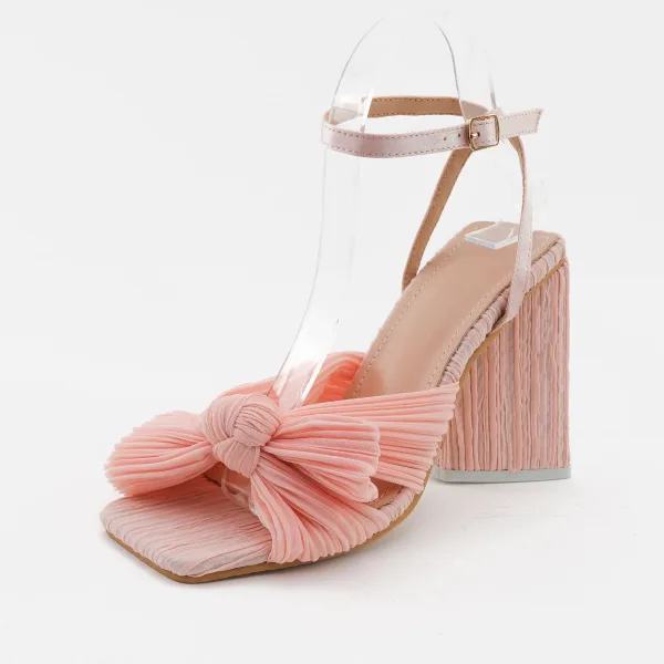 Vintage / Originale Bleu Ciel Vêtement de rue Sandales Femme 2022 Bride Cheville Noeud 10 cm Talons Épais Peep Toes / Bout Ouvert Sandales Talons Hauts