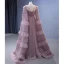 Haut de Gamme Rose Sombre Volants en Cascade Perlage Perle Faux Diamant Robe De Bal 2023 Princesse Encolure Carrée Manches Longues Dos Nu Train De Balayage Promo Robe De Ceremonie