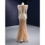 High-end Gold Handmade  Beading Pearl Rhinestone Sequins Wedding Dresses 2023 Trumpet / Mermaid Scoop Neck Long Sleeve Court Train Wedding