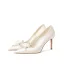 Chic / Beautiful Ivory Satin Pearl Flower Wedding Pumps 2022 Leather 8 cm Stiletto Heels Pointed Toe Pumps High Heels