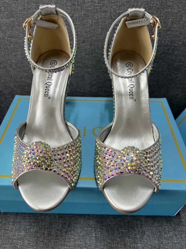 Chic / Belle Argenté Soirée Faux Diamant Sandales Femme 2023 Bride Cheville 7 cm Talons Aiguilles Peep Toes / Bout Ouvert Sandales Talons Hauts