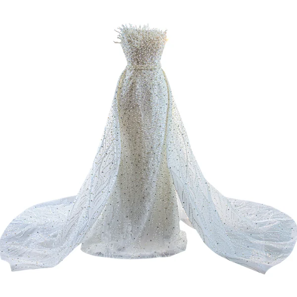 High End Weiß Perlenstickerei Perle Strass Brautkleider / Hochzeitskleider 2022 Meerjungfrau Bandeau Ärmellos Rückenfreies Hof-Schleppe Hochzeit