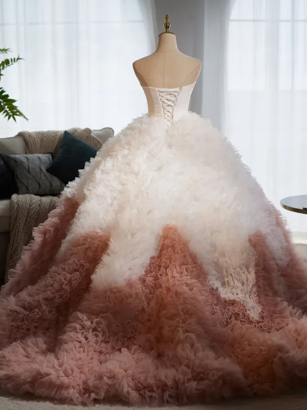 Mode Zwei Töne Weiß Kaffee Plissee Ballkleider 2025 Ballkleid Bandeau Ärmellos Rückenfreies Hof-Schleppe Festliche Kleider