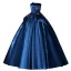 Vintage / Retro Navy Blue Satin Prom Dresses 2022 Ball Gown Strapless Pearl Lace Flower Sleeveless Backless Floor-Length / Long Formal Dresses