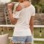 Confortable Été Une épaule Couleur Unie Blanche Hauts pour Femmes 2021 Noeud Vêtement de rue Manches Courtes Tee T-shirt