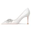 Chic / Beautiful Ivory Satin Rhinestone Wedding Shoes 2023 Leather 8 cm Stiletto Heels Pointed Toe Wedding Pumps High Heels