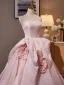 Fashion Blushing Pink Flower Prom Dresses 2024 Ball Gown Strapless Sleeveless Backless Sweep Train Prom Formal Dresses