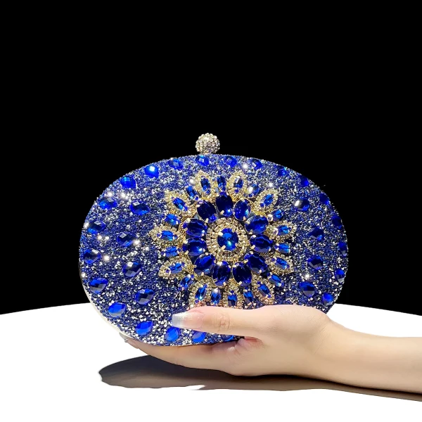 Moda Królewski Niebieski Rhinestone Bal Stop Torebka 2024