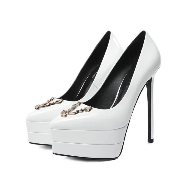 Mote Rød Lær Aften Pumps 2022 Patent Lær 13 cm Stiletthæler Spisse Pumps Høyhælte