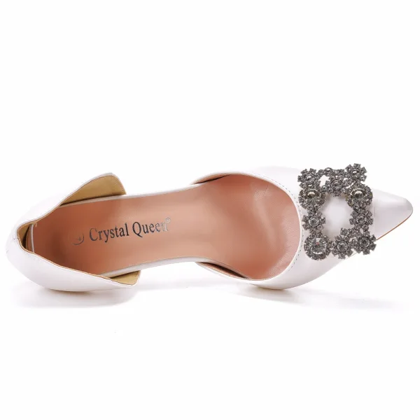 Elegant White Rhinestone Wedding Shoes 2022 7 cm Stiletto Heels Pointed Toe Wedding High Heels
