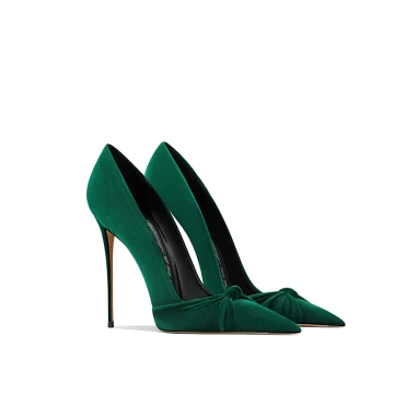 Vintage Verde Oscuro Gala Bowknot Tacones 2024 Cuero 10 Cm Stilettos Tacones De Aguja Punta Estrecha Tacones High Heels