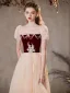 Chic / Beautiful Burgundy Beading Lace Flower Pearl Sequins Prom Dresses 2024 A-Line / Princess Square Neckline Short Sleeve Backless Floor-Length / Long Prom Formal Dresses