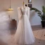 Vintage / Retro Ivory Lace Flower Wedding Dresses 2024 A-Line / Princess High Neck Beading Pearl Bow Long Sleeve Backless Floor-Length / Long