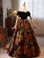 Vintage / Retro Black Printing Prom Dresses 2024 Ball Gown Off-The-Shoulder Sleeveless Backless Floor-Length / Long Prom Formal Dresses