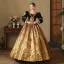 Medieval Gothic Black Gold Lace Flower Sequins Prom Dresses 2024 Ball Gown Square Neckline 3/4 Sleeve Floor-Length / Long Prom Formal Dresses