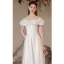 Chic / Beautiful White Homecoming Graduation Dresses Prom Dresses 2023 A-Line / Princess Off-The-Shoulder Ruffle Short Sleeve Satin Backless Tea-length Formal Dresses