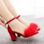 Simple Rougissant Rose Vêtement de rue Désinvolte Été Sandales Femme 2023 Bride Cheville Plumes 7 cm Talons Épais Peep Toes / Bout Ouvert Sandales Talons Hauts