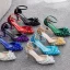 Charming White Rhinestone Crystal Wedding Shoes 2023 Ankle Strap 7 cm Stiletto Heels Pointed Toe Wedding High Heels