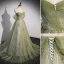 Charming Sage Green Beading Pearl Sequins Prom Dresses 2022 A-Line / Princess Off-The-Shoulder Short Sleeve Backless Prom Floor-Length / Long Formal Dresses