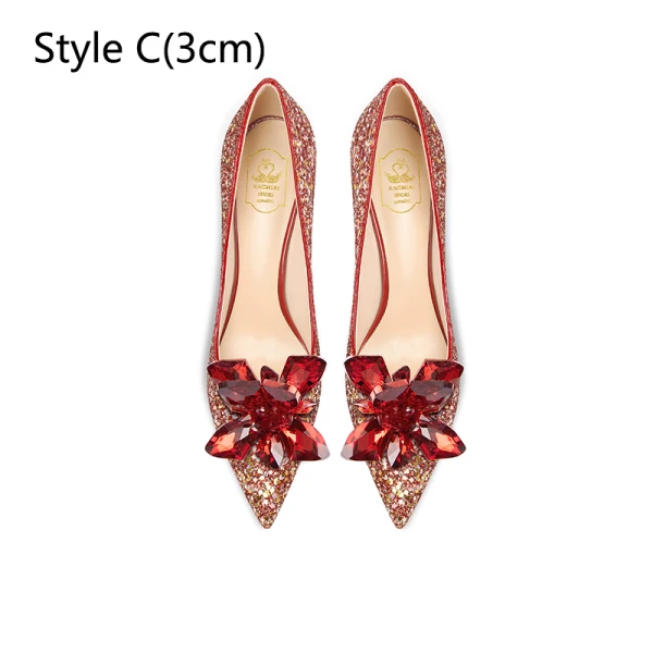 Charmant Bordeaux Cristal Paillettes Chaussure De Mariée 2024 Cuir 8 cm Talons Aiguilles À Bout Pointu Mariage Escarpins Talons Hauts