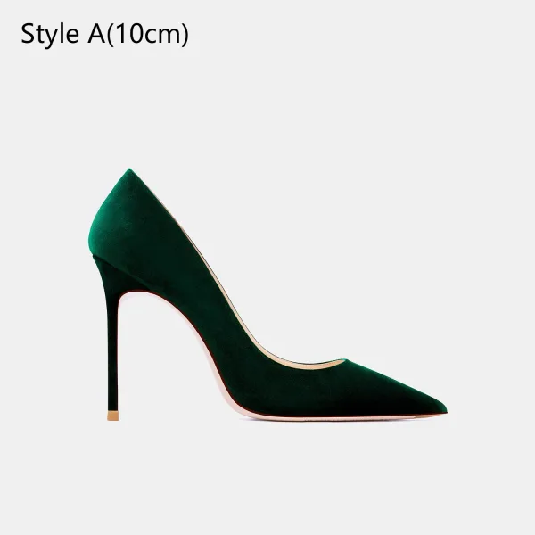 Chic / Beautiful Dark Green Suede Evening Party Pumps 2026 Leather 10 cm Stiletto Heels Pointed Toe High Heels