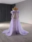 Haut de Gamme Lavande Fait main Perlage Faux Diamant Paillettes Robe De Bal 2024 Trompette / Sirène De l'épaule Gland 1/2 Manches Dos Nu Train De Balayage Promo