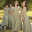 Simple Vert Cendré Satin Robe Demoiselle D'honneur 2022 Princesse Manches Courtes Dos Nu Longue Demoiselle D'honneur