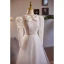 Vintage / Retro Ivory Lace Flower Wedding Dresses 2024 A-Line / Princess High Neck Beading Pearl Bow Long Sleeve Backless Floor-Length / Long