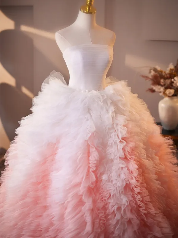Charmant Farbverlauf Rosa Plissee Ballkleider 2025 Ballkleid Bandeau Ärmellos Rückenfreies Hof-Schleppe Festliche Kleider