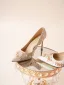 Elegant Champagne Beading Leather Wedding Shoes 2026 8 cm Stiletto Heels Pointed Toe Wedding Pumps High Heels
