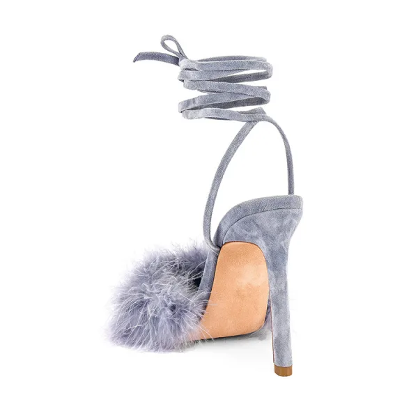 Fashion Sky Blue Cocktail Party Evening Party Womens Sandals 2022 Tassel Ankle Strap 11 cm Stiletto Heels Open / Peep Toe Sandals High Heels