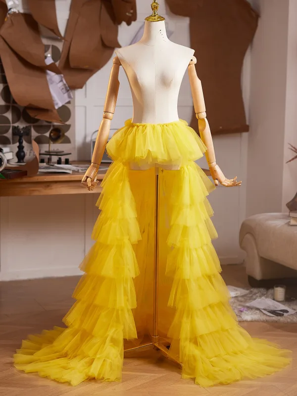 Fashion Yellow Cascading Ruffles Prom shawl 2025 Tulle