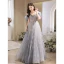 Chic / Beautiful Sky Blue Glitter Beading Appliques Prom Dresses 2023 A-Line / Princess Off-The-Shoulder Short Sleeve Backless Floor-Length / Long Prom Formal Dresses