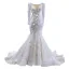 Luxe Charmant Blanche Appliques Fait main Perlage Robe De Mariée Trompette / Sirène 2023 Encolure Dégagée Manches Longues Dos Nu Train De Balayage Mariage