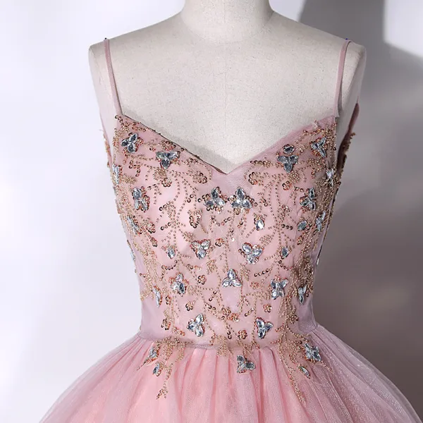 Chic / Beautiful Blushing Pink Beading Rhinestone Sequins Prom