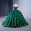 Vintage / Retro High-end Dark Green Handmade  Beading Rhinestone Sequins Prom Dresses 2023 Ball Gown Off-The-Shoulder Sleeveless Backless Court Train